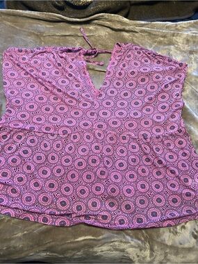 Lane Bryant Pink and Navy Printed Tie-Back Blouse